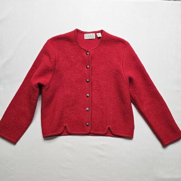 Vintage Nell Flowers Jacket Womens 10 Wool Scallop Hem Boiled Wool Blazer - Picture 1 of 8